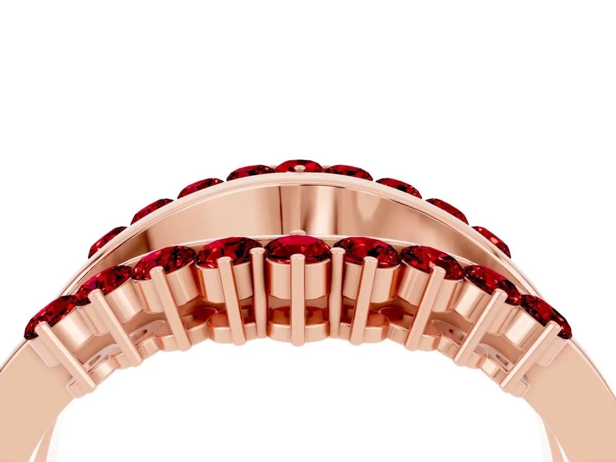 Round Ruby Chevron Contour Band with Prong Setting Rose gold