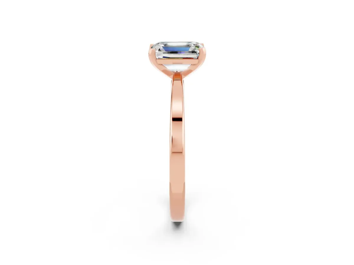 Emerald Cut Moissanite Solitaire Engagement Ring with Classic Band and Four-Prong Setting Rose gold