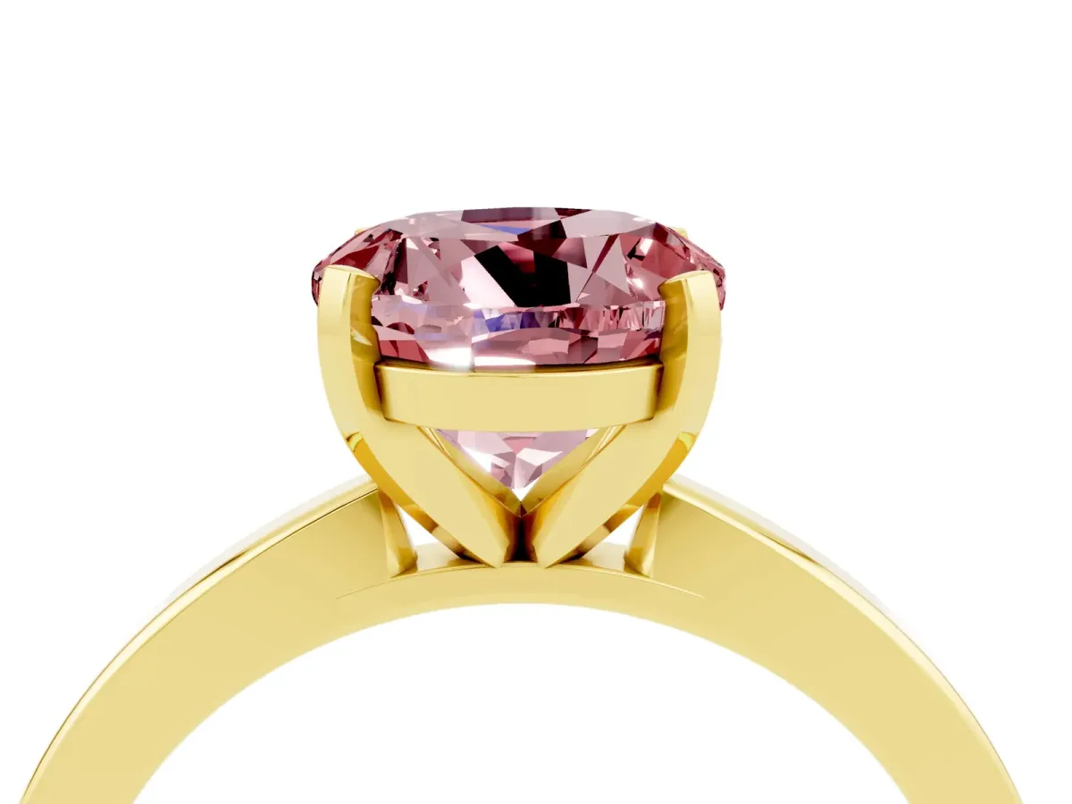 Round Cut Morganite Solitaire Engagement Ring with Classic Band and Four-Prong Setting Yellow gold