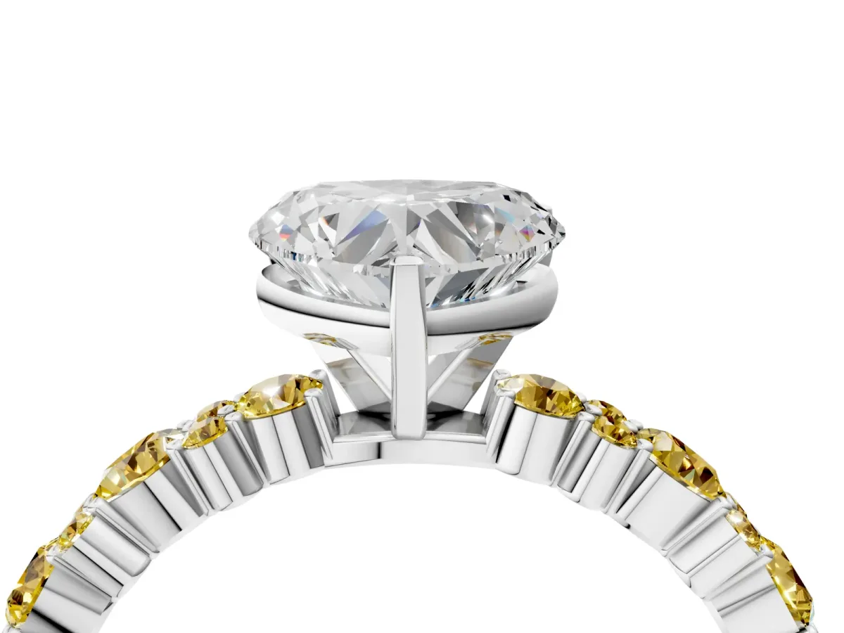 Heart Cut Diamond Side Stone Solitaire Ring with Round Yellow Sapphire and Four-Prong Setting Platinum