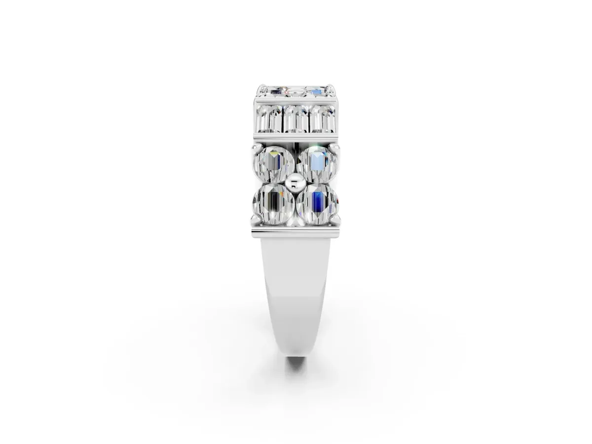 Channel Set Round and Baguette Moissanite Anniversary Band with Prong Setting Silver
