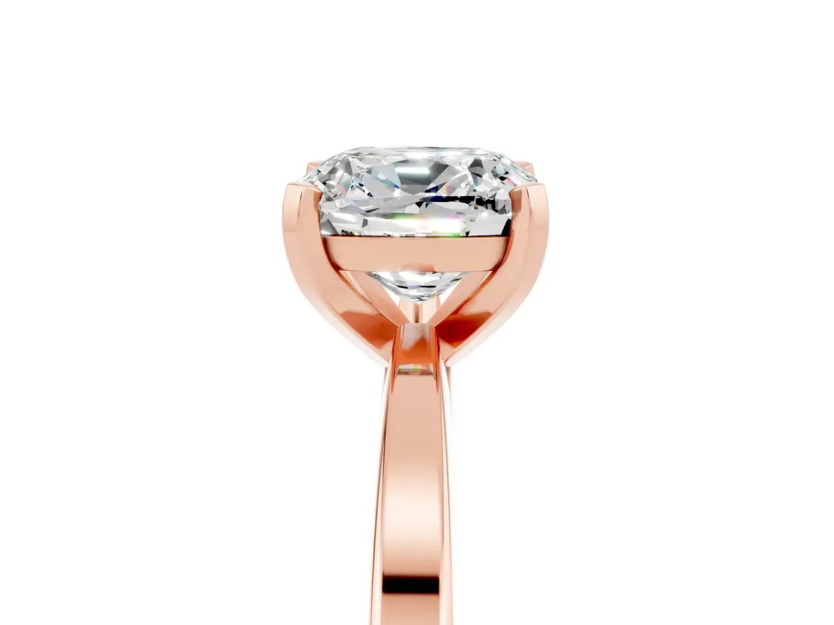 Cushion Cut Moissanite Solitaire Engagement Ring with Classic Band and Four-Prong Setting Rose gold