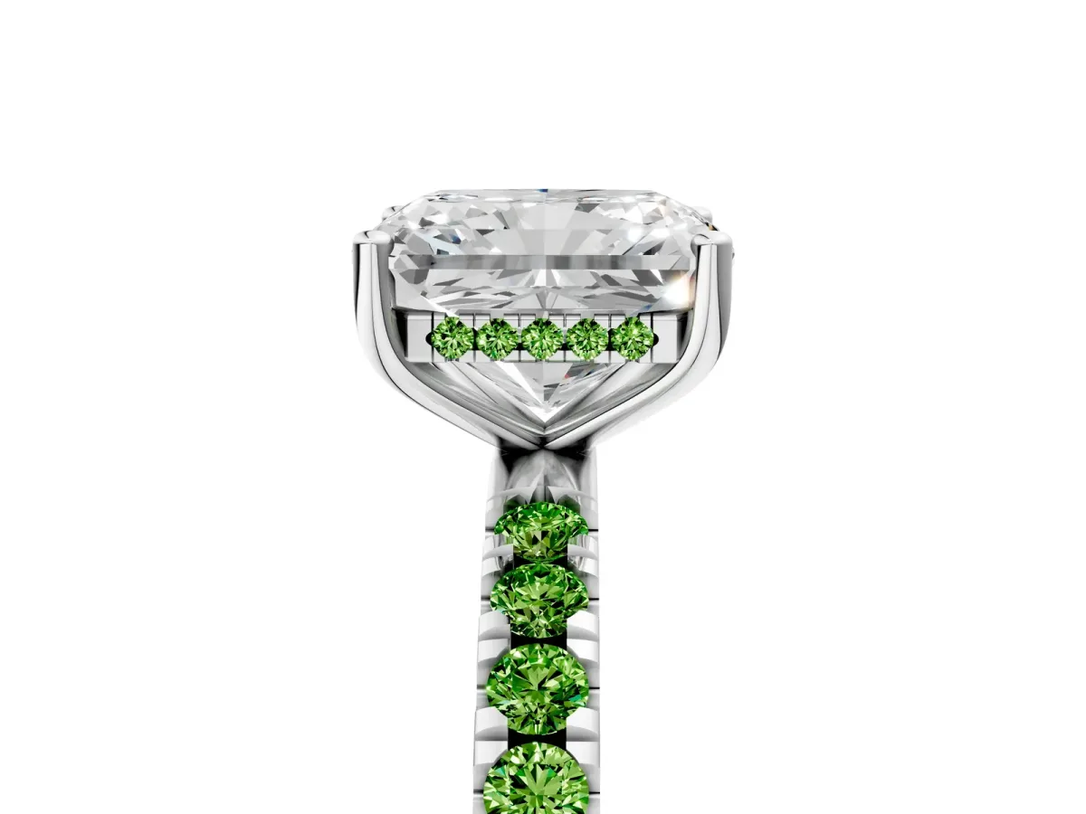 Radiant Cut Diamond Pave Band Solitaire Ring with Round Peridot and Prong Setting Silver