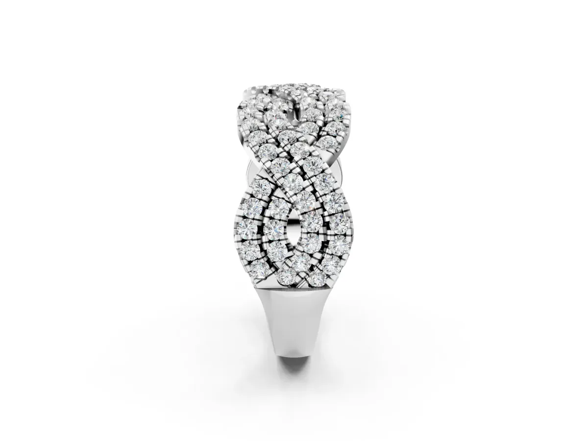 Pavé Round Diamond Infinity Twist Band with Shared Prong Setting Silver