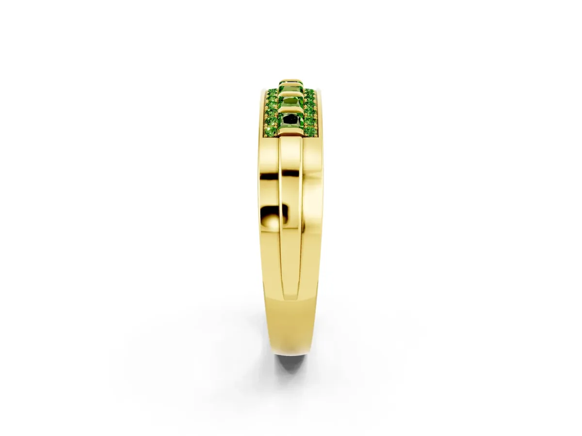 Bar-Set Princess Cut Peridot Pavé Band Yellow gold
