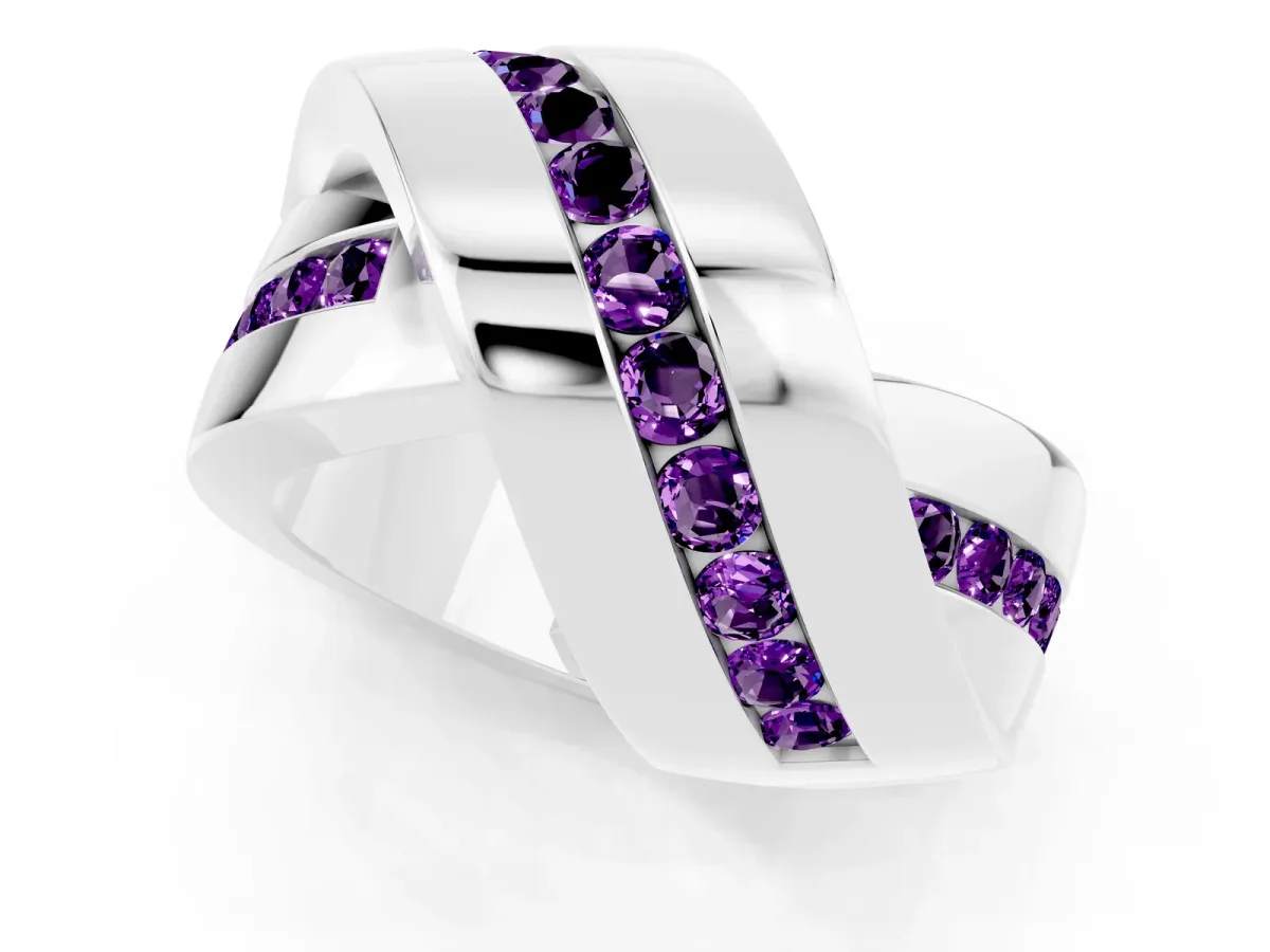 Pavé Round Amethyst Crossover Band with Channel Setting Platinum