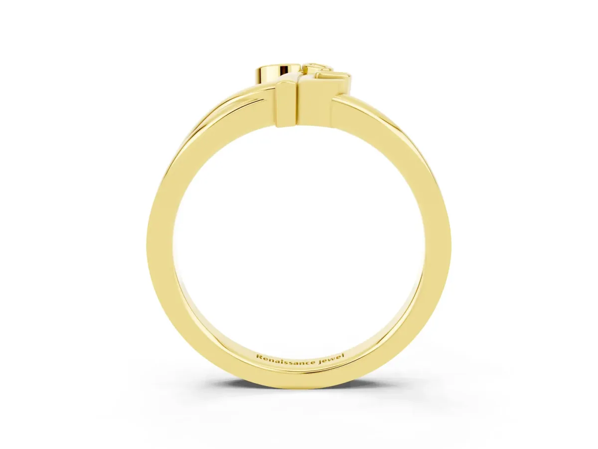 Three-Stone Round Ruby Leaf Bypass Ring with Bezel Setting Yellow gold