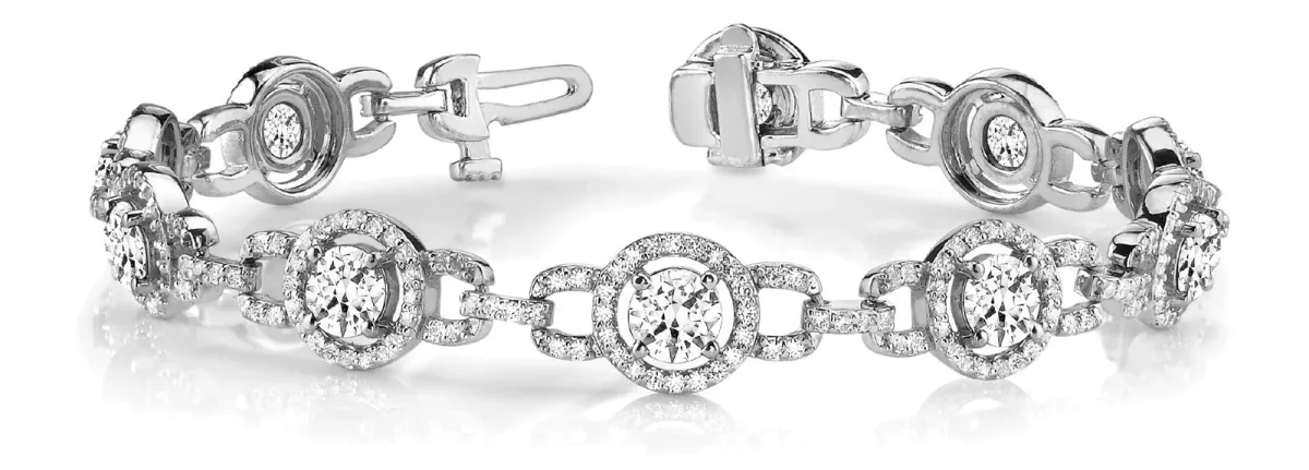 Round Diamond Halo Link Bracelet with Prong Setting White gold