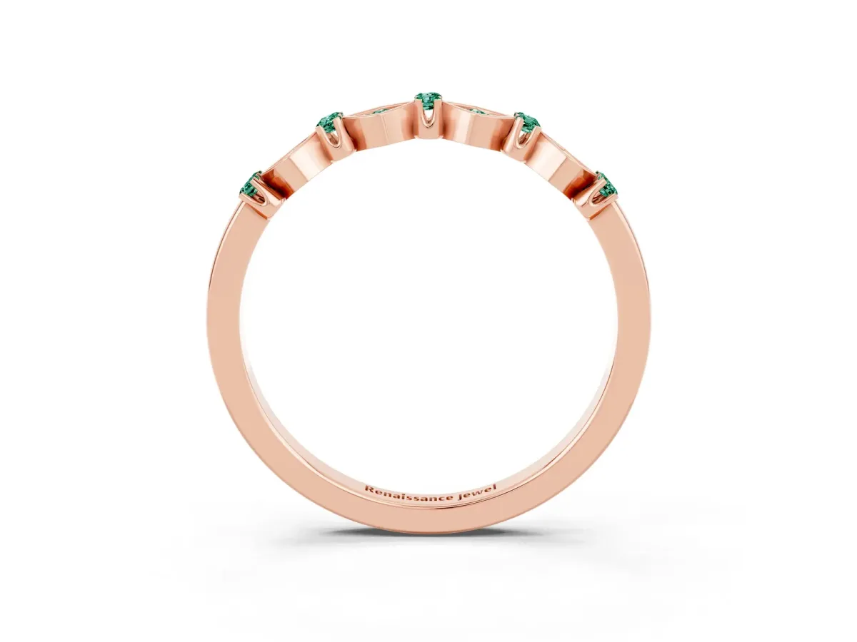Pavé Cushion Green Sapphire Cluster Eternity Band with Prong Setting Rose gold