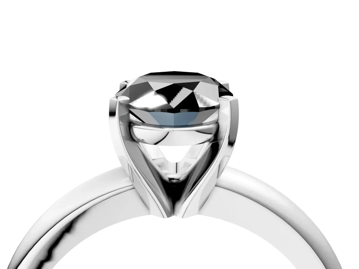 Fancy Black Oval Cut Diamond Solitaire Engagement Ring with Round Band and Four-Prong Setting White gold