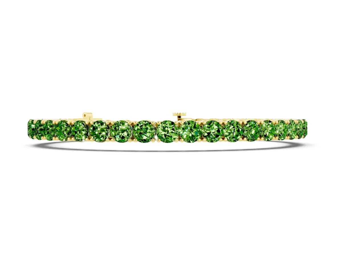 Round Brilliant Peridot Tennis Bracelet with Prong Setting Yellow gold