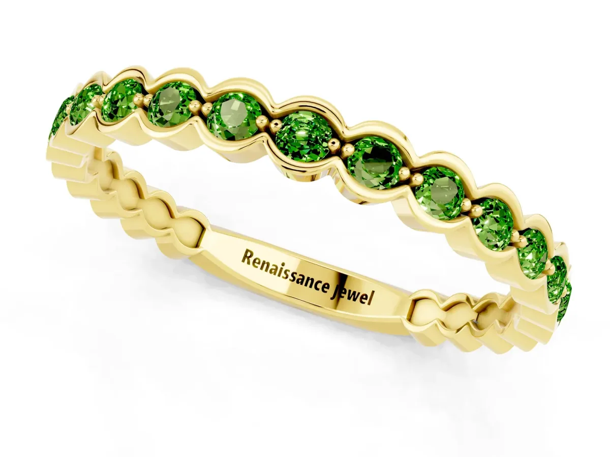 Round Peridot Bezel Set Eternity Band Yellow gold