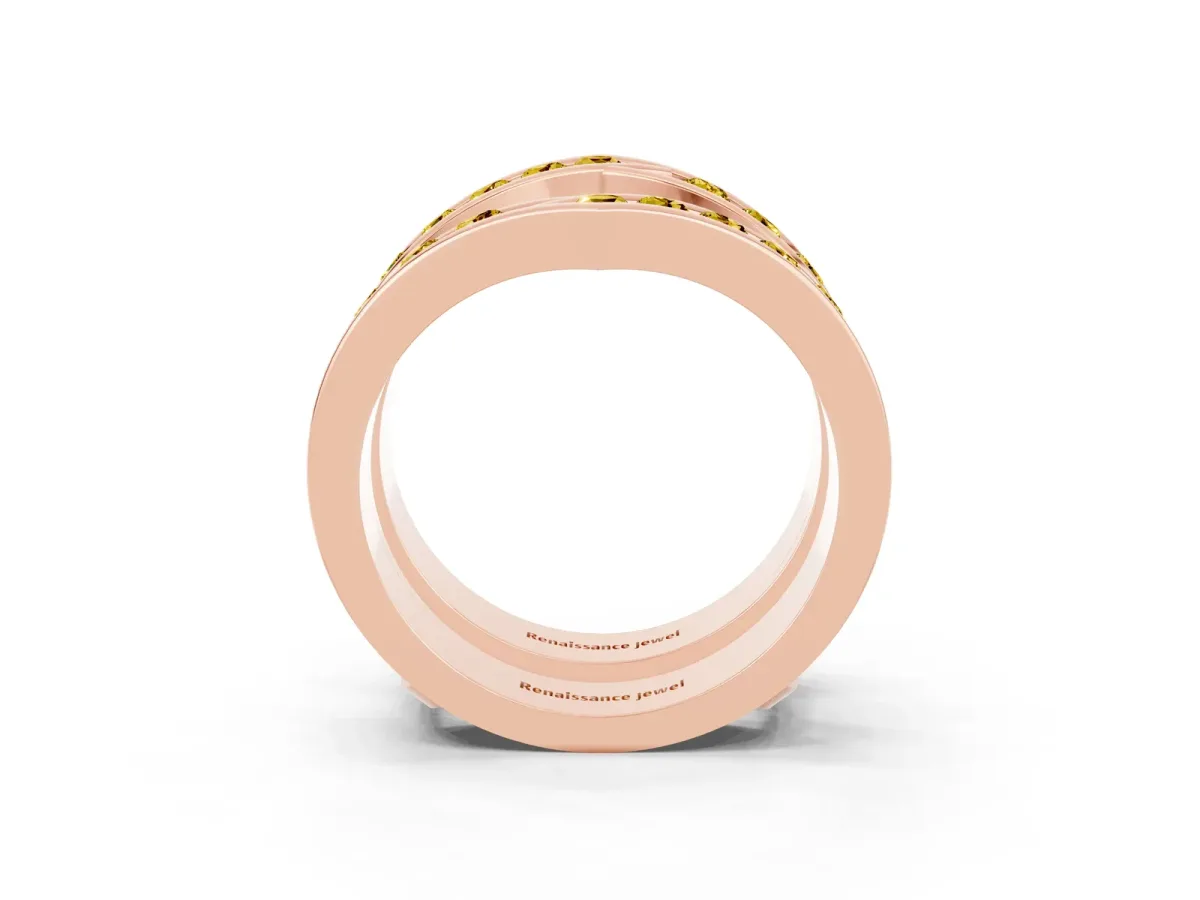 Round Yellow Sapphire Channel-Set Chevron Band Rose gold