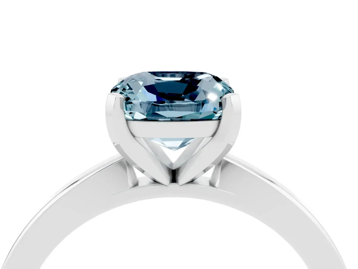 Cushion Cut Aquamarine Solitaire Engagement Ring with Classic Band and Four-Prong Setting Silver