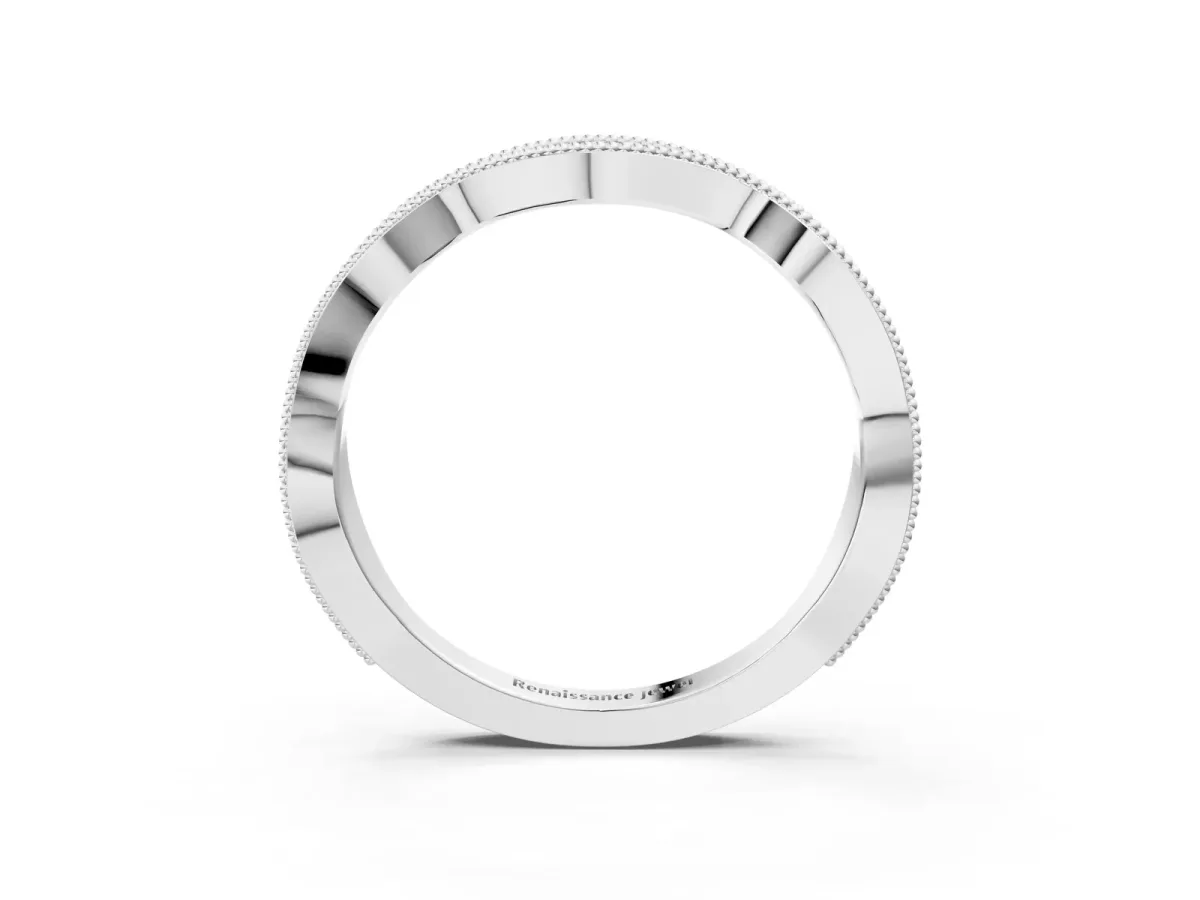 Milgrain Diamond Marquise Curved Band with Pavé Setting White gold