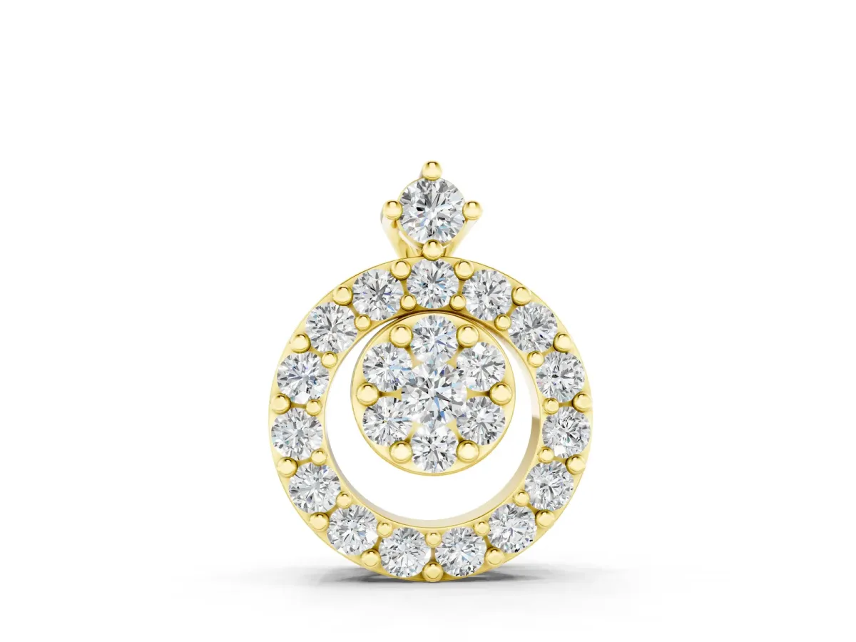 Round Halo Pavé Diamond Pendant with Four-Prong Setting Yellow gold