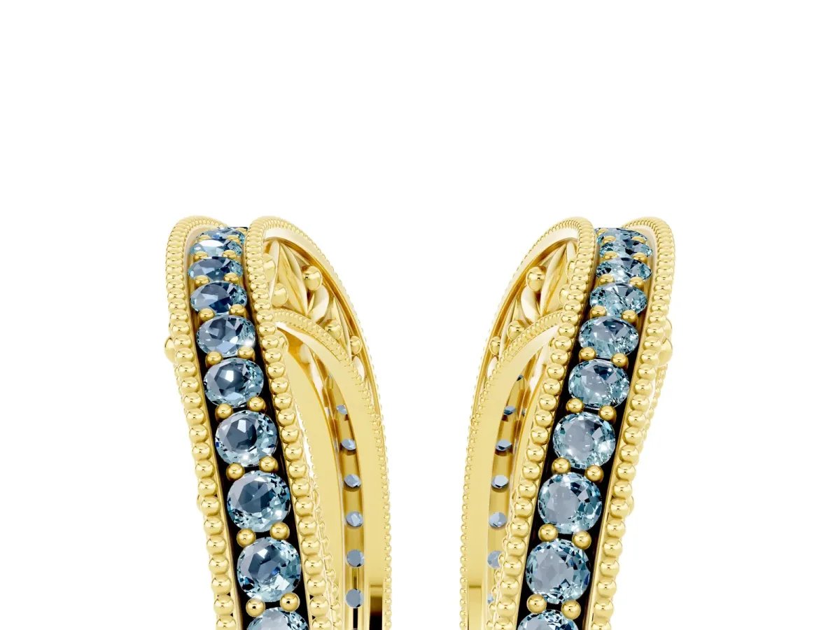 Round Aquamarine Milgrain Eternity Band with Channel Setting Yellow gold