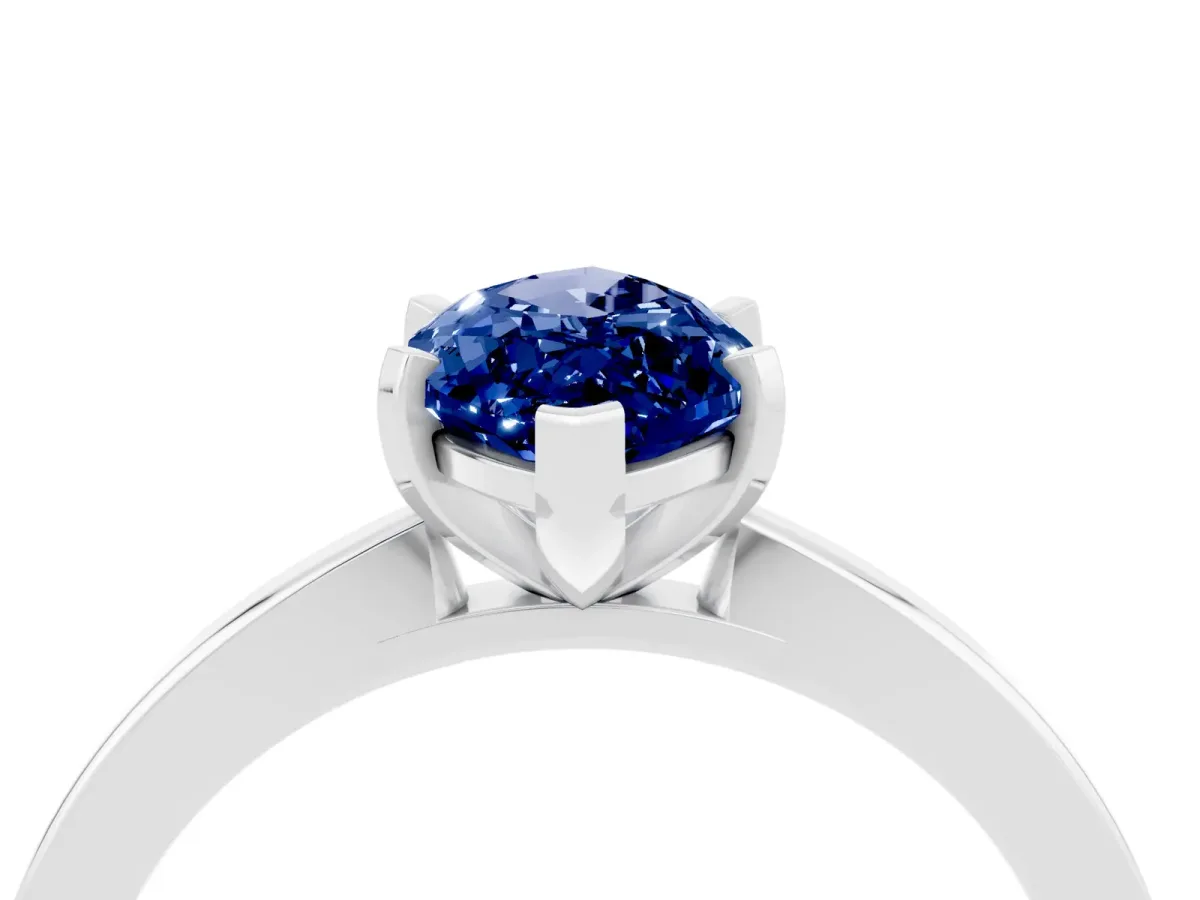 Marquise Cut Blue Sapphire Solitaire Engagement Ring with Classic Band and Four-Prong Setting Silver