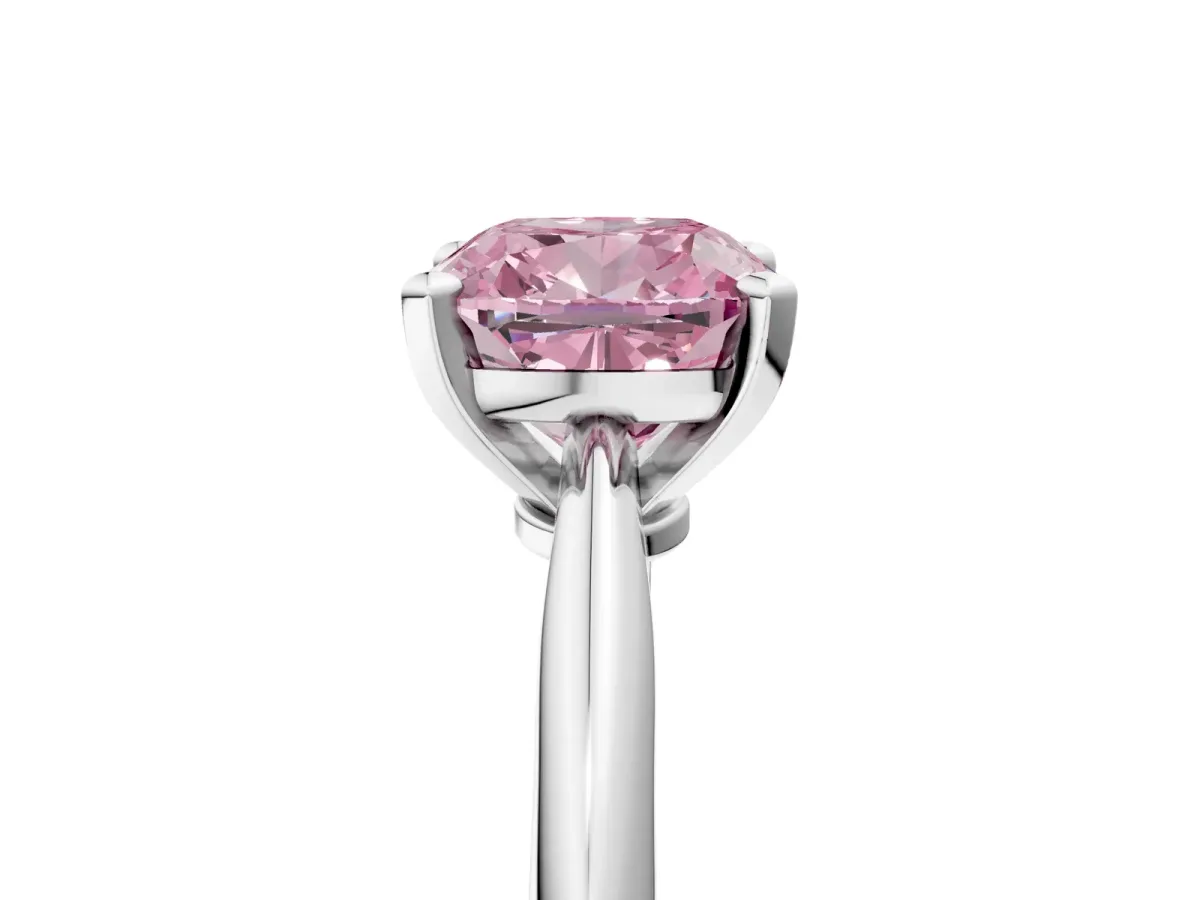 Fancy Pink Cushion Cut Diamond Solitaire Engagement Ring with Classic Band and Four-Prong Setting Silver