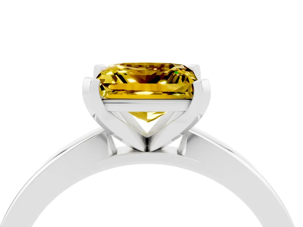 Princess Cut Yellow Sapphire Solitaire Engagement Ring with Classic Band and Four-Prong Setting Silver