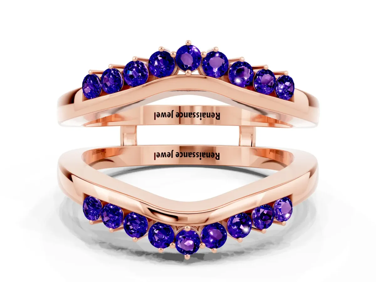 Round Tanzanite Chevron Contour Band with Prong Setting Rose gold