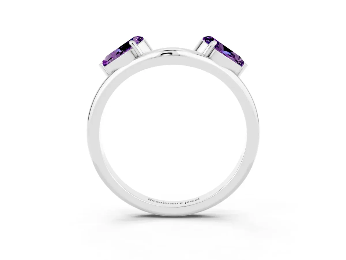 Two-Stone Pear Amethyst Bypass Ring with Prong Setting White gold
