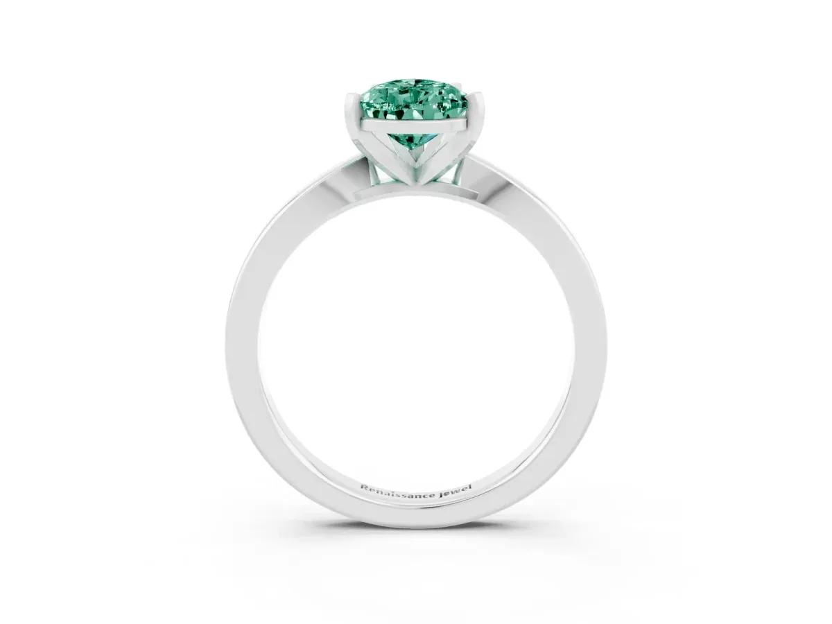 Pear Cut Green Sapphire Solitaire Engagement Ring with Classic Band and Four-Prong Setting Silver