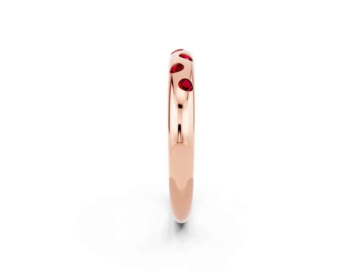 Round Ruby Flush-Set Comfort Fit Band Rose gold