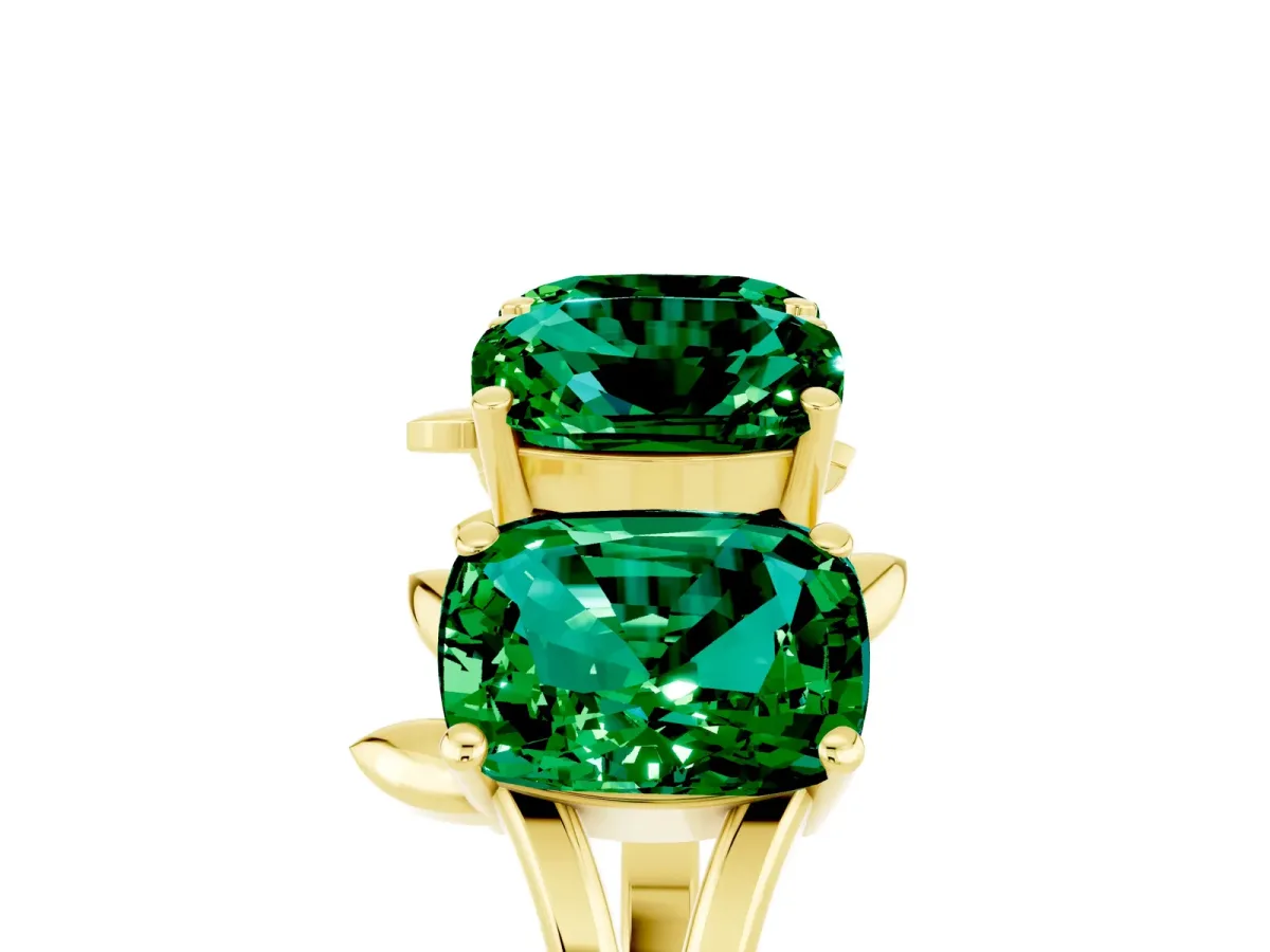 Emerald Cut Emerald Prong-Set Half Eternity Band Yellow gold