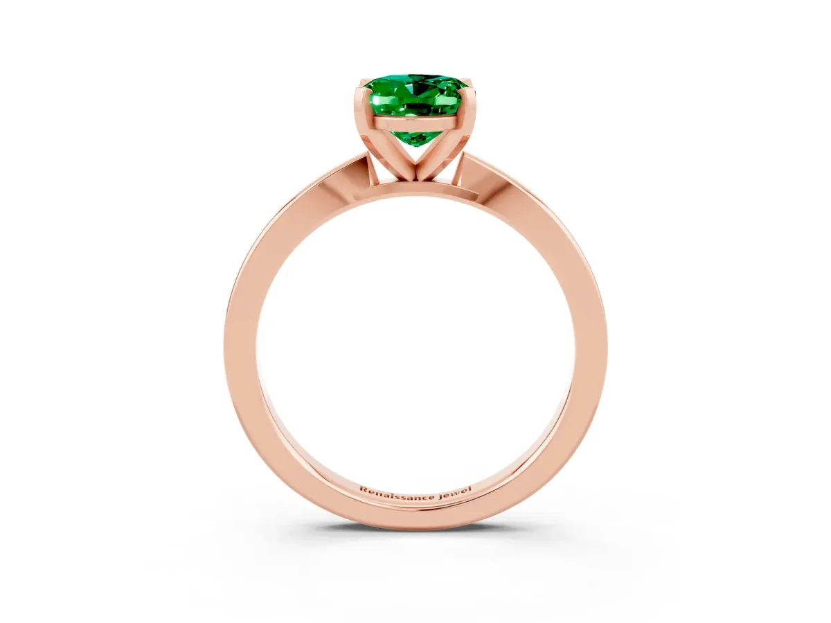 Oval Cut Emerald Solitaire Engagement Ring with Classic Band and Four-Prong Setting Rose gold