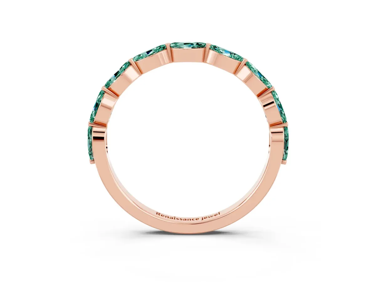 Marquise Green Sapphire Half Eternity Band with Prong Setting Rose gold