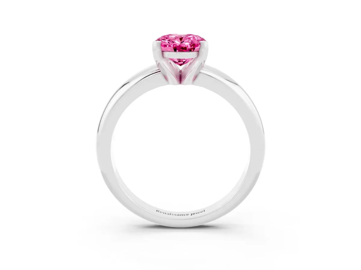 Oval Cut Pink Sapphire Solitaire Engagement Ring with Round Band and Four-Prong Setting Silver