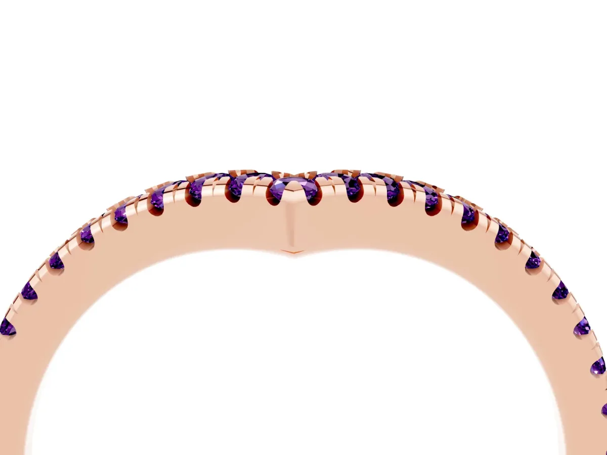 Pavé Round Amethyst V-Shaped Chevron Band with Shared Prong Setting Rose gold