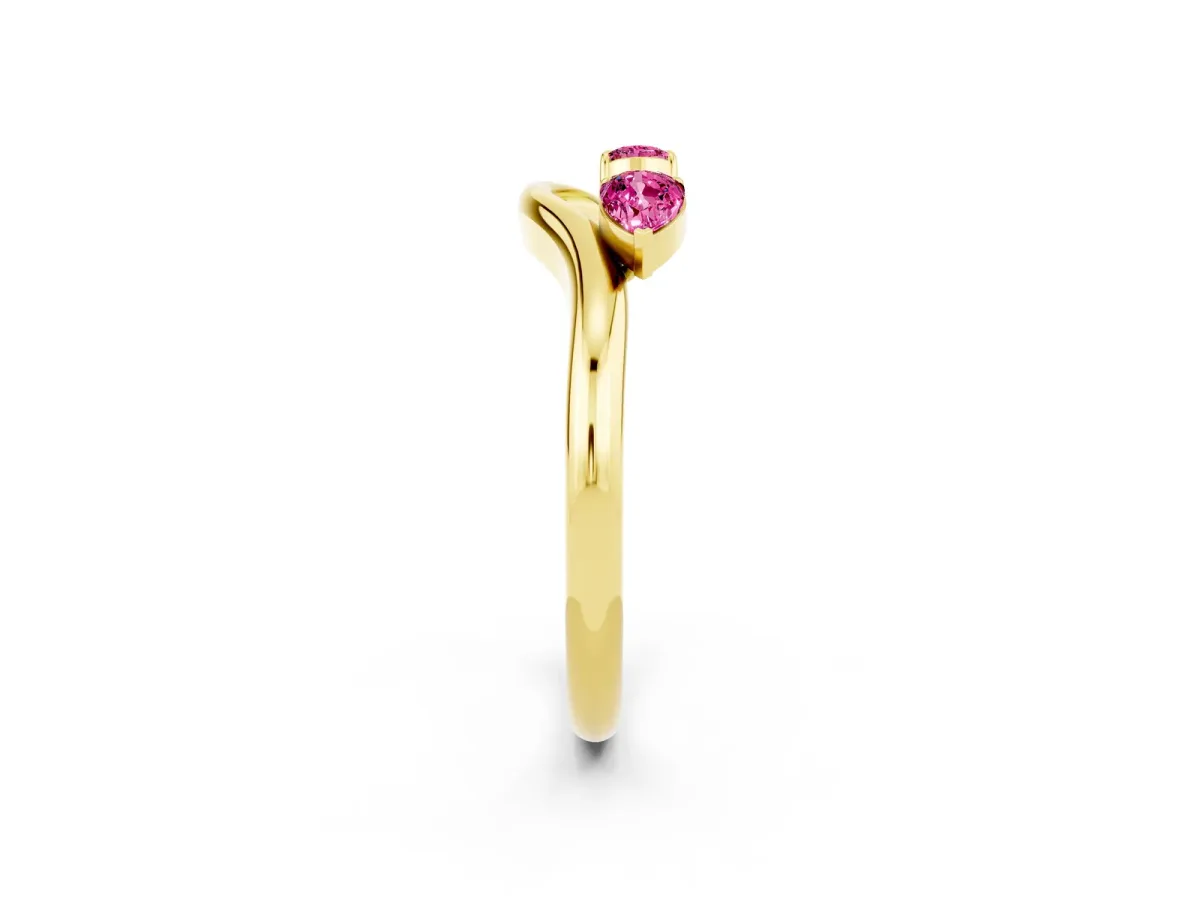 Pear Cut Pink Sapphire Two-Stone Open Band Ring with Prong Setting Yellow gold