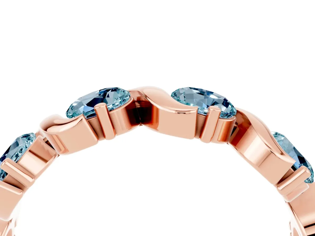 Round Aquamarine Half Eternity Band with Wave Prong Setting Rose gold