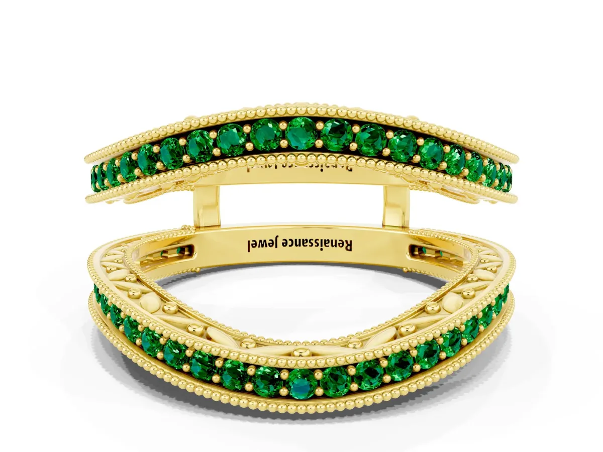 Round Emerald Milgrain Eternity Band with Channel Setting Yellow gold