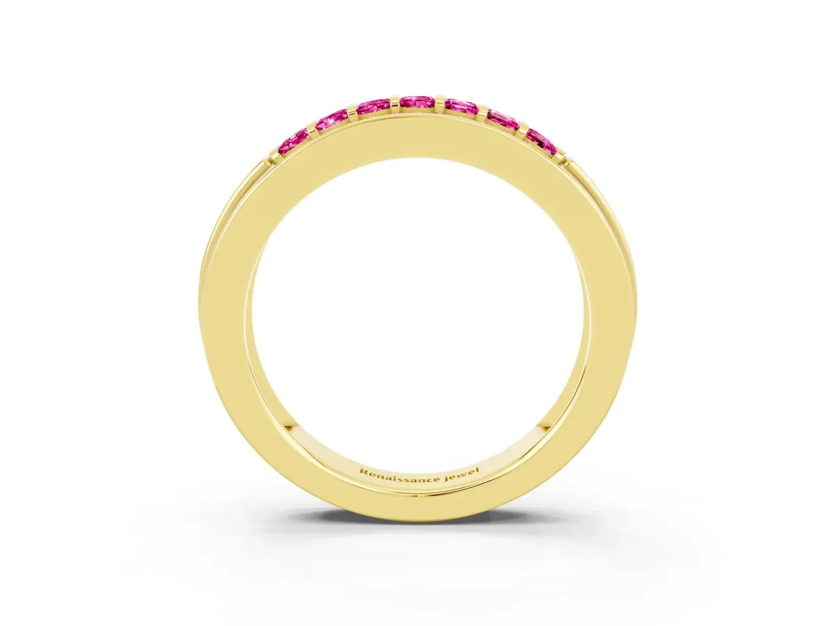 Bar-Set Princess Cut Pink Sapphire Pavé Band Yellow gold