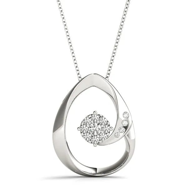 Round Cluster Diamond Prong-Set Teardrop Pendant White gold