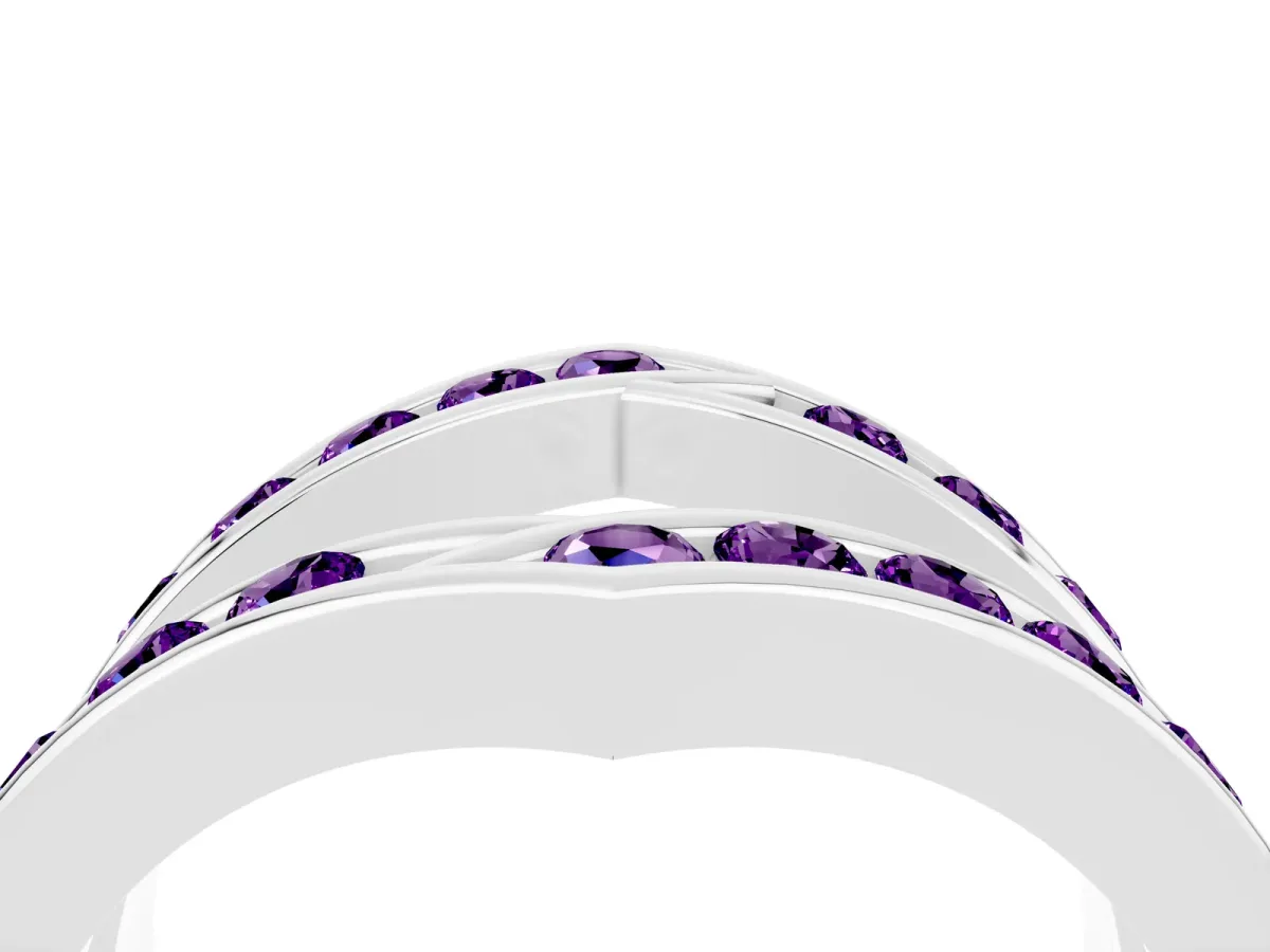 Round Amethyst Channel-Set Chevron Band Platinum