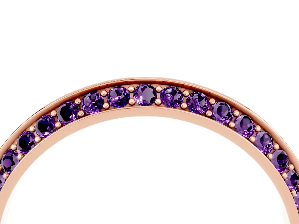 Double Row Pavé Round Amethyst Eternity Band with Channel Setting Rose gold