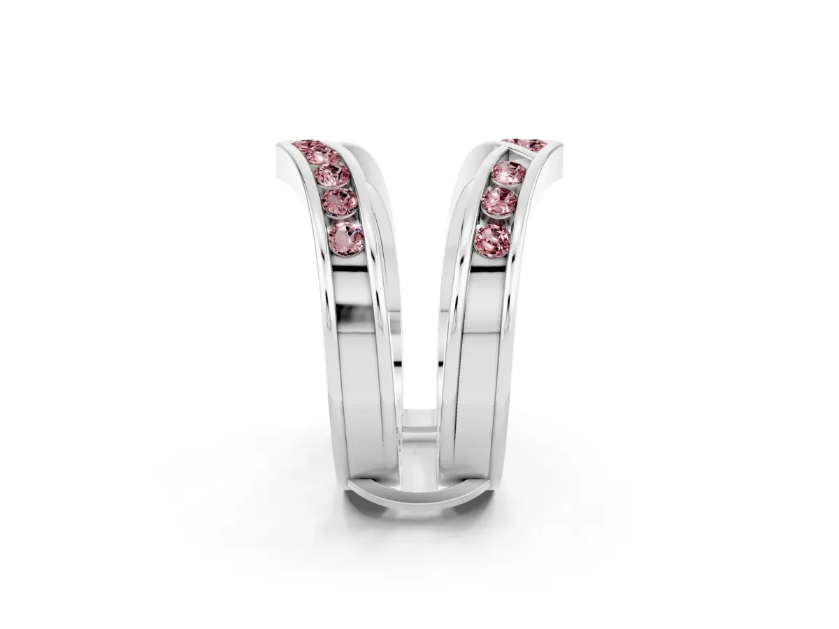 Round Morganite Channel-Set Chevron Band Silver