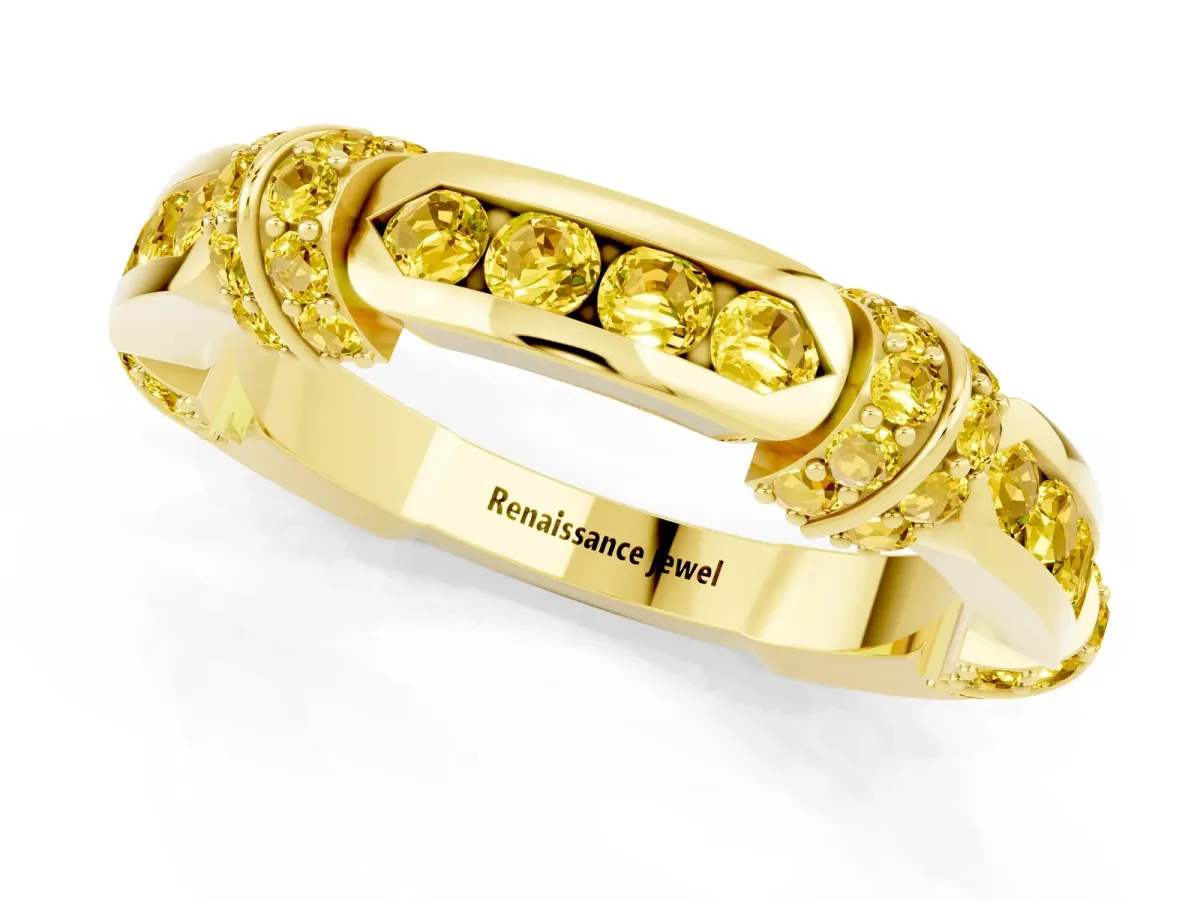 Pavé Round Yellow Sapphire Link Band with Bezel Setting Yellow gold