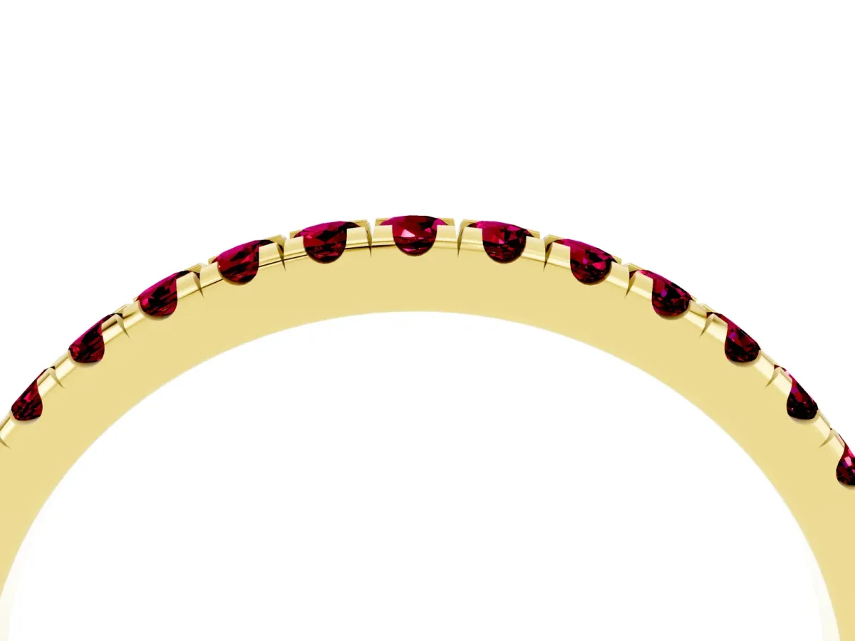 Pavé Round Garnet Half Eternity Band with Shared Prong Setting Yellow gold