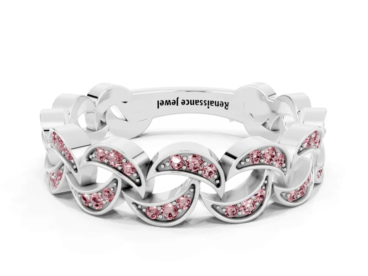 Pavé Round Morganite Interlocking Eternity Band with Bezel Prong Setting Platinum