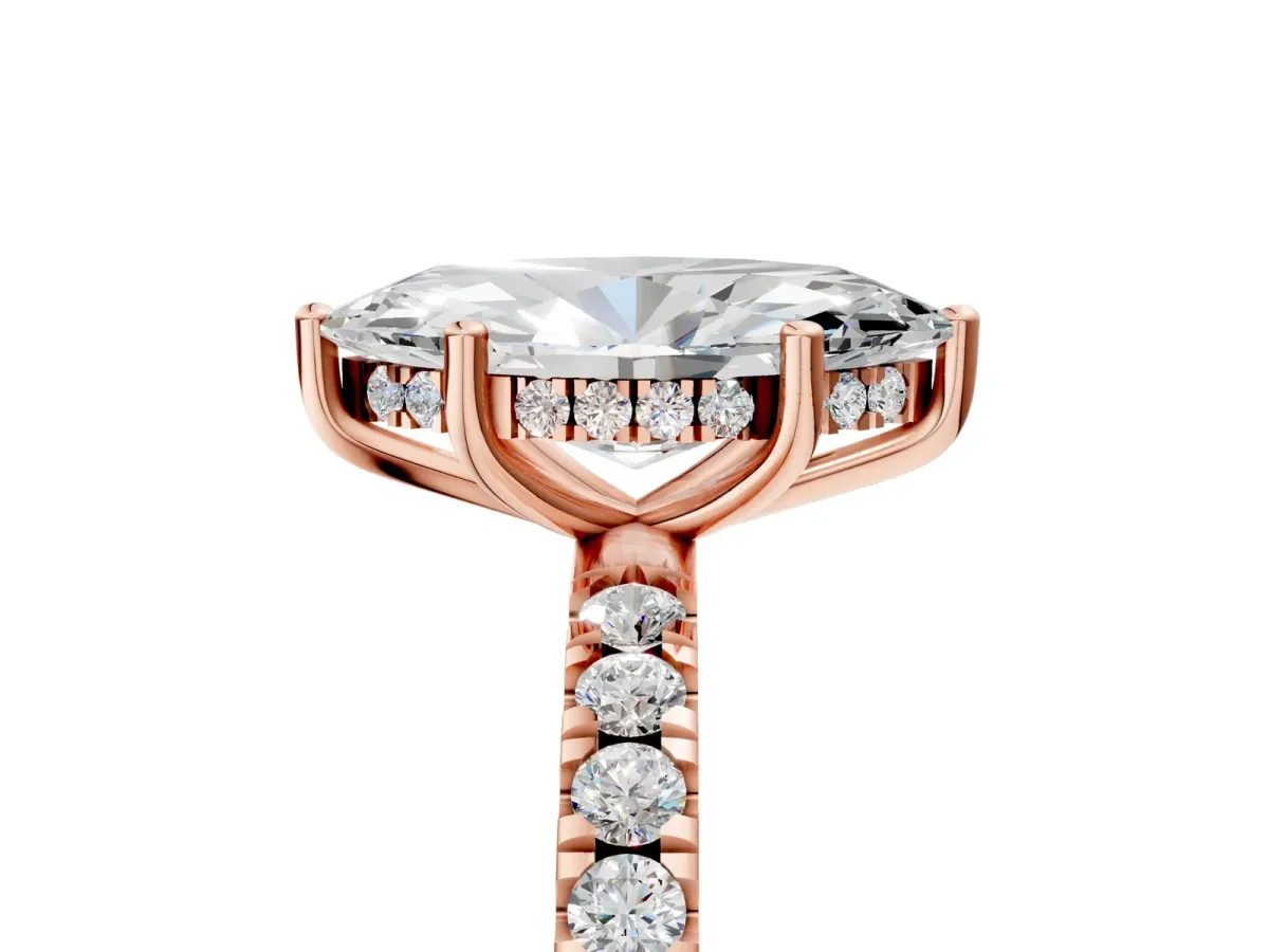 Marquise Cut Diamond Pave Band Solitaire Ring with Round and Prong Setting Rose gold