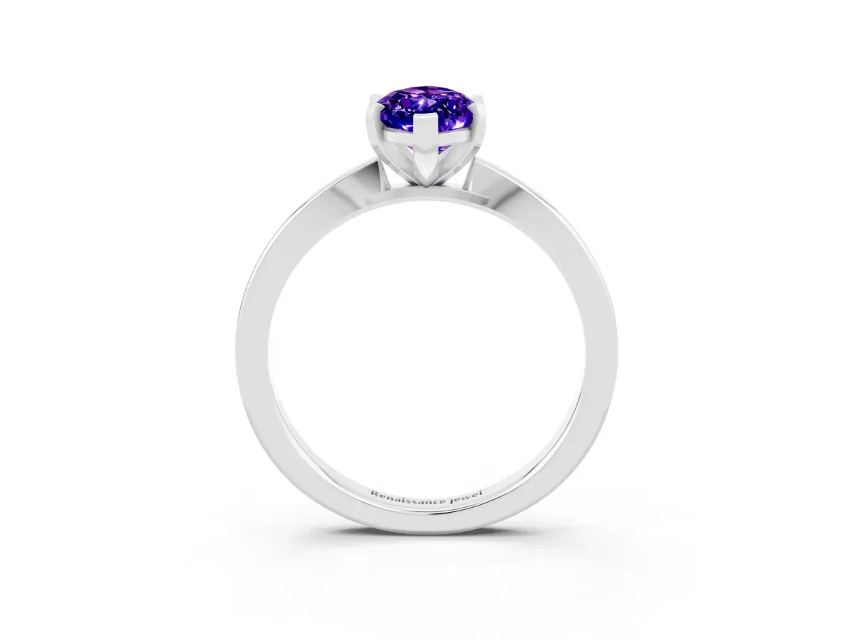Marquise Cut Tanzanite Solitaire Engagement Ring with Classic Band and Four-Prong Setting Silver