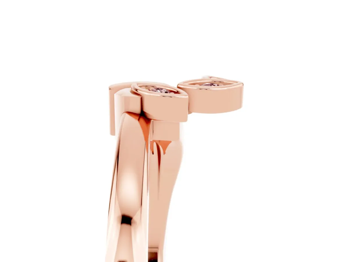 Three-Stone Round Morganite Leaf Bypass Ring with Bezel Setting Rose gold