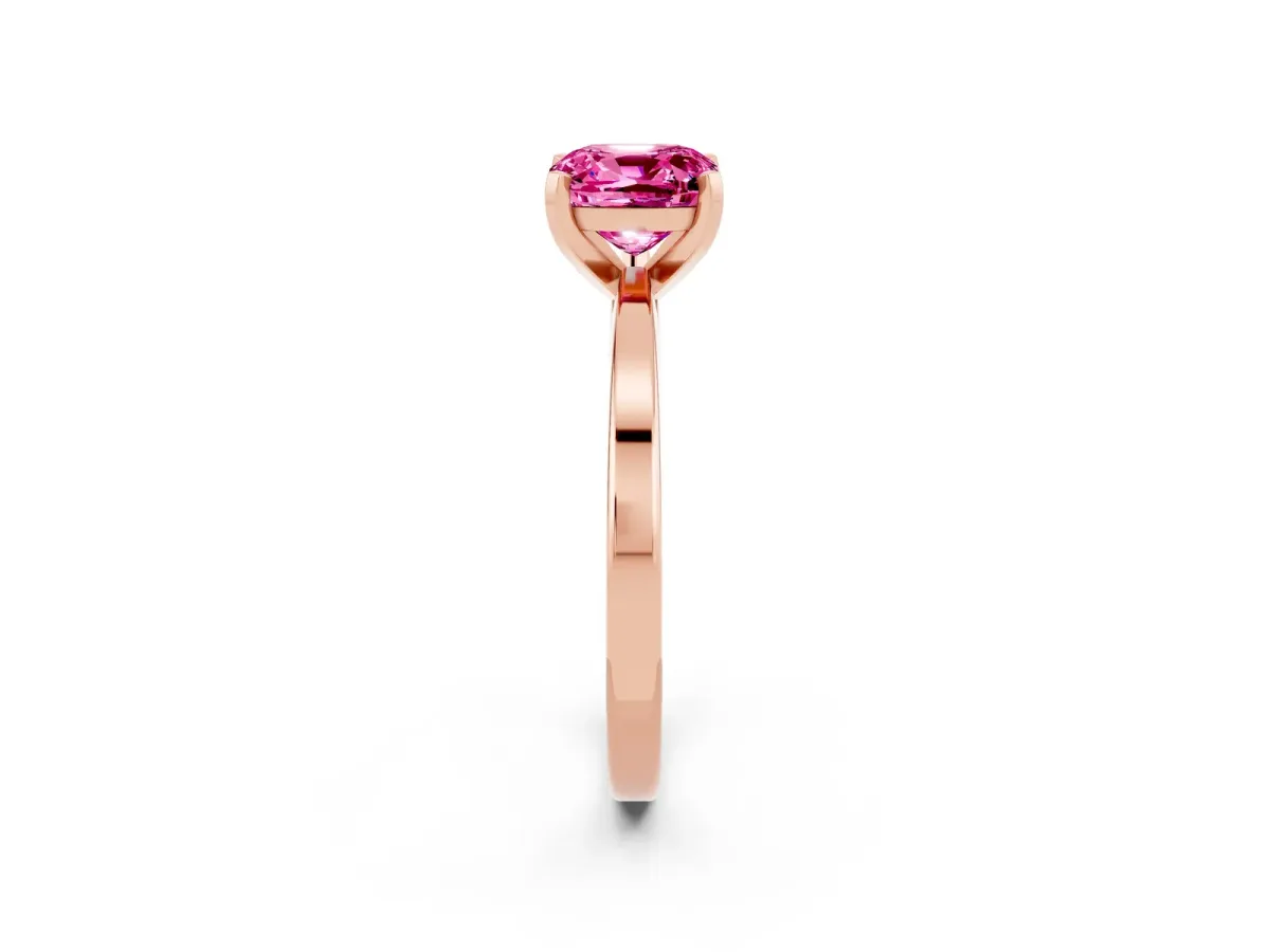 Cushion Cut Pink Sapphire Solitaire Engagement Ring with Classic Band and Four-Prong Setting Rose gold