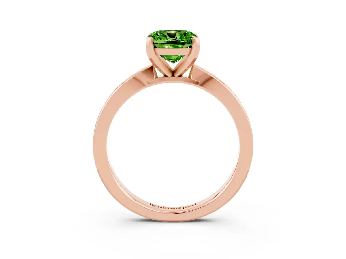 Cushion Cut Peridot Solitaire Engagement Ring with Classic Band and Four-Prong Setting Rose gold