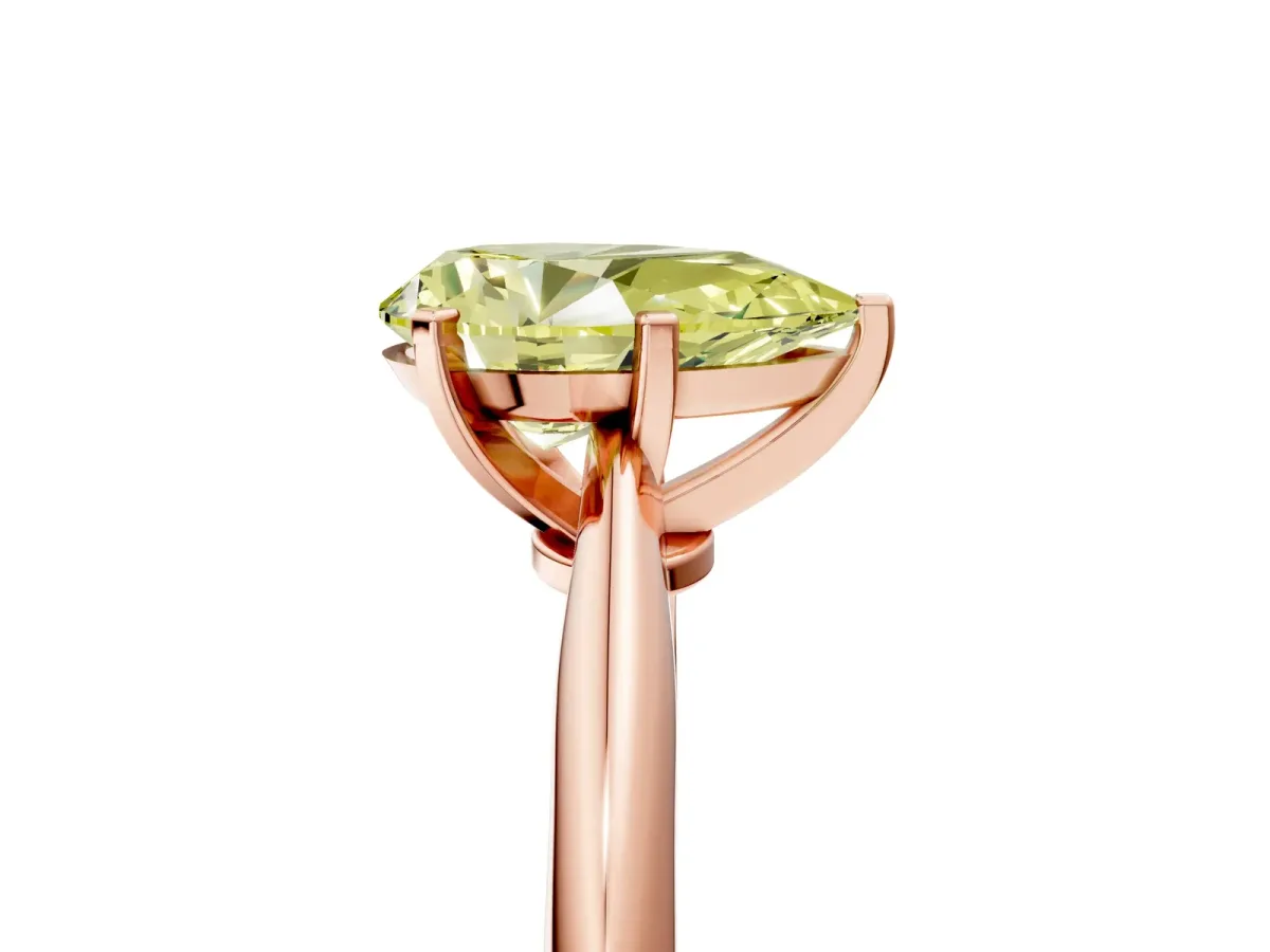 Fancy Yellow Pear Cut Diamond Solitaire Engagement Ring with Classic Band and Four-Prong Setting Rose gold